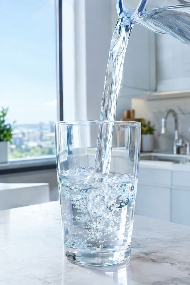 Glass being filled with clean drinking water