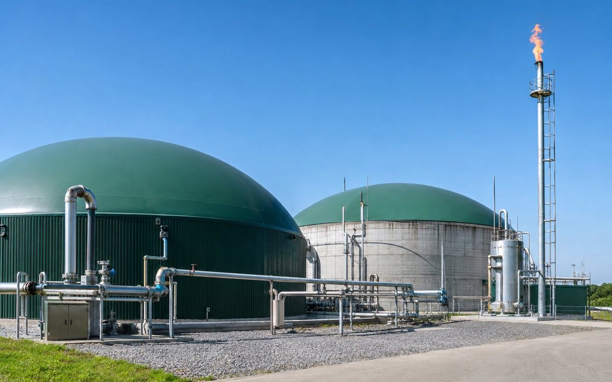 Biogas plant with membrane gas holders and digesters