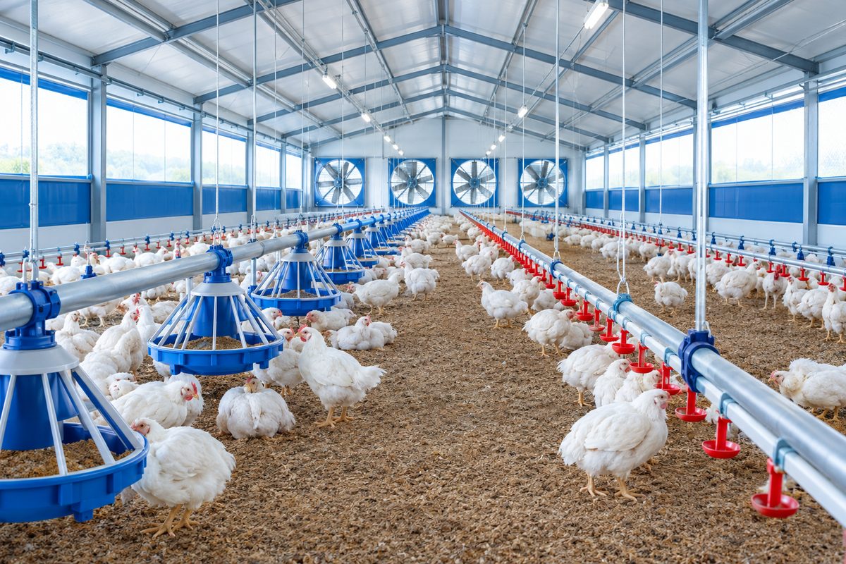 Poultry shed with ventilation fans