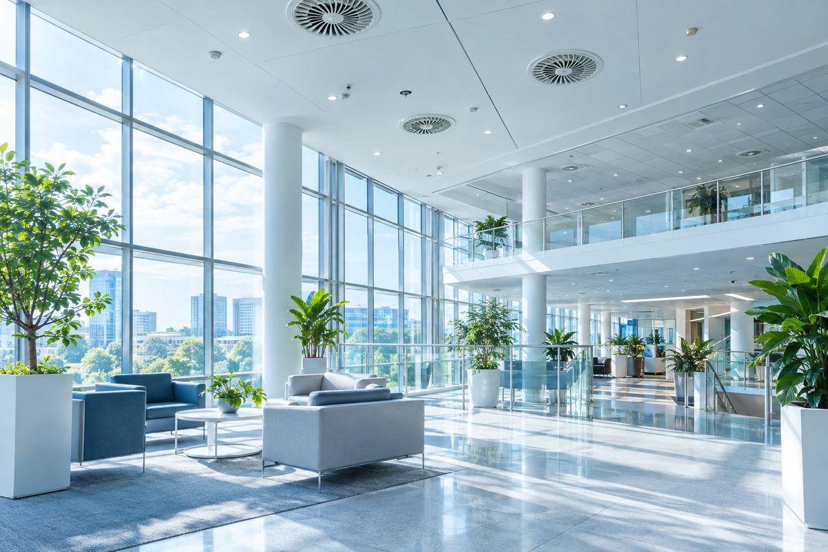 Modern office atrium with ventilation