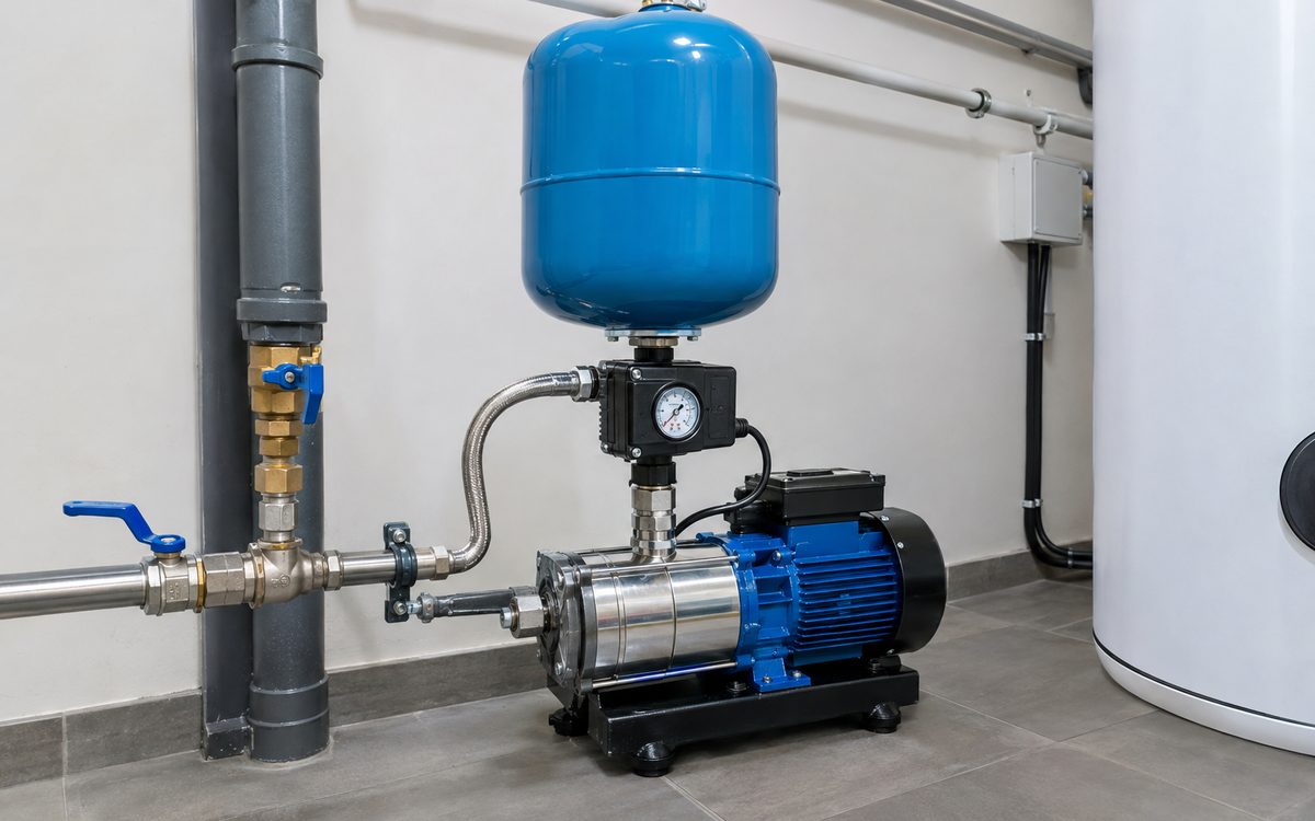 Compact single-pump domestic pressure booster with pressure tank