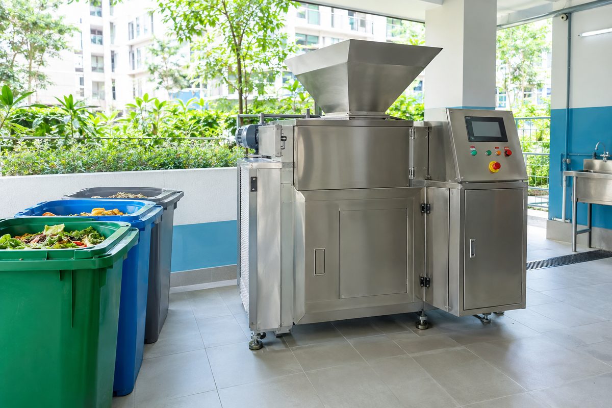 Automatic stainless steel organic waste composter in a housing society