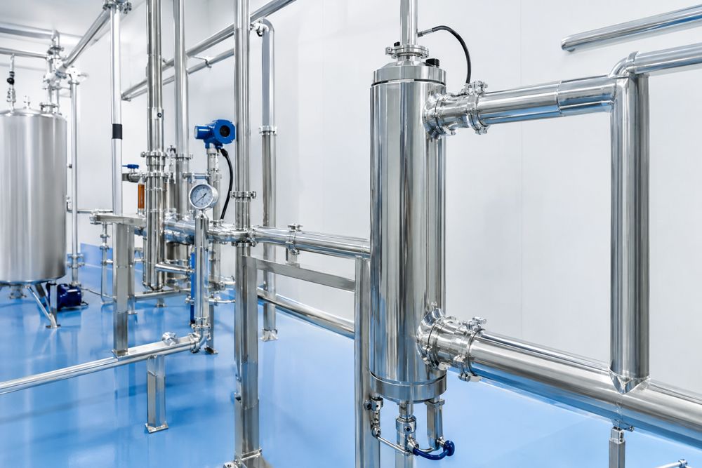 Sanitary UV system in a pharmaceutical purified water room