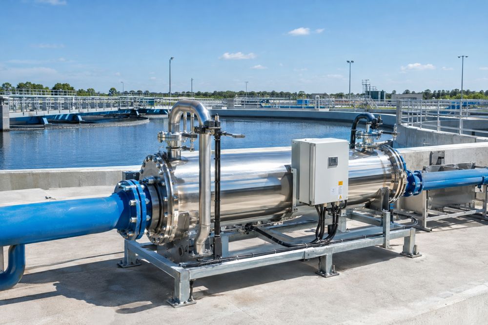 UV disinfection skid at a sewage treatment plant